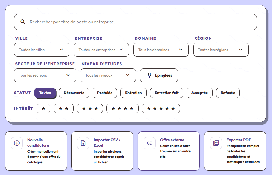 Filtres des candidatures