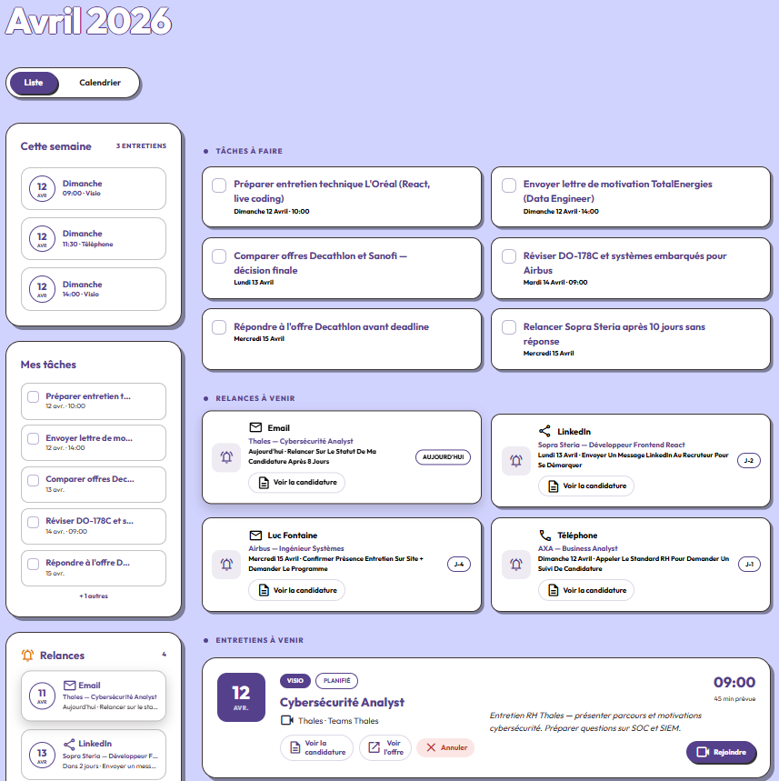 Vue liste du planning